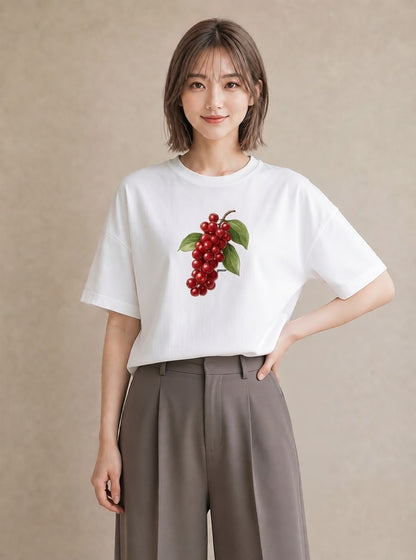 半袖Tシャツ レディース 木の実 植物 ボタニカル イラスト 公園 ママ 白T YMAZO