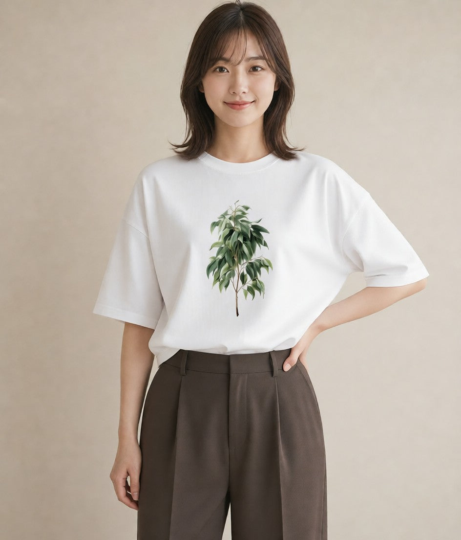 デザインTシャツ レディース ユーカリ 植物 ボタニカル イラスト きれいめカジュアル ギフト 母の日 白T YMAZO