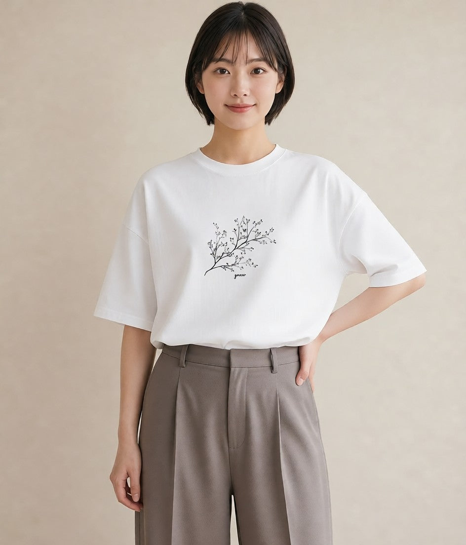 Tシャツ レディース さくら 桜 桜の枝 イラスト 韓国風 夏コーデ 通学 白T YMAZO