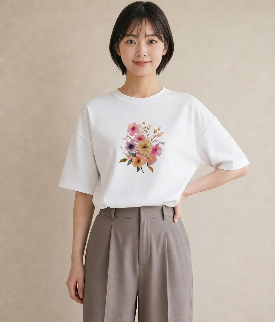 半袖Tシャツ レディース 花 花柄 イラスト 個性的 姉妹 送別ギフト 白T YMAZO