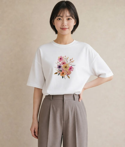 半袖Tシャツ レディース 花 花柄 イラスト 個性的 姉妹 送別ギフト 白T YMAZO