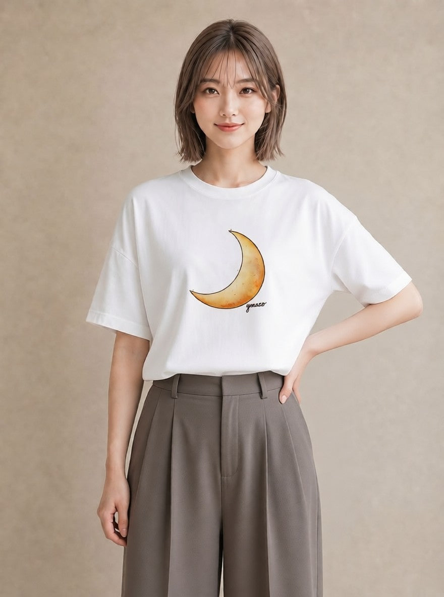 プリントTシャツ レディース 月 星空 宇宙 イラスト ミニマル お出かけ 普段着 白T YMAZO