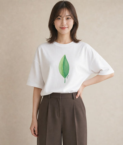 プリントTシャツ レディース シダ 植物 ボタニカル イラスト アート風 ビーチ デイリーウェア 白T YMAZO