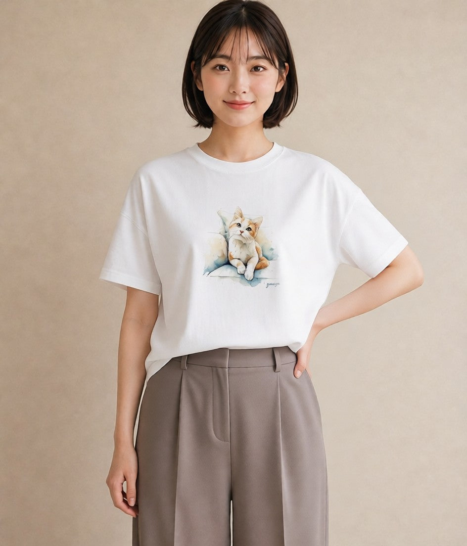 プリントTシャツ レディース シャム柄 猫 ねこ イラスト 個性的 旅行 母娘コーデ 白T YMAZO