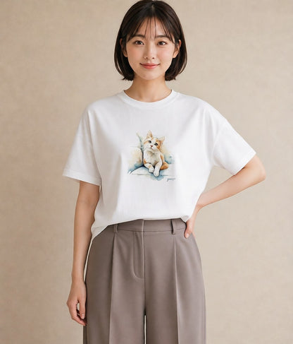 プリントTシャツ レディース シャム柄 猫 ねこ イラスト 個性的 旅行 母娘コーデ 白T YMAZO