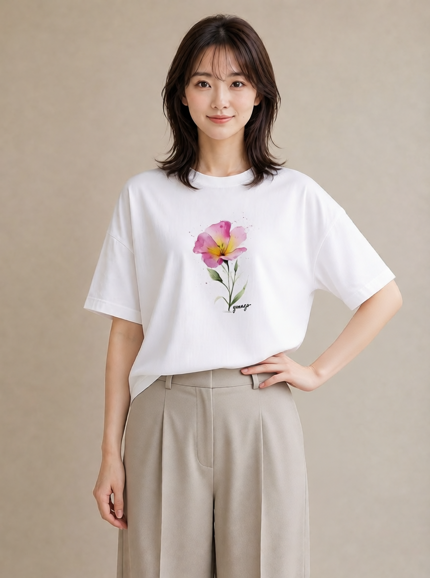 プリントTシャツ レディース あさがお 朝顔 花 花柄 イラスト 可愛い 誕生日プレゼント 綿100 白T YMAZO