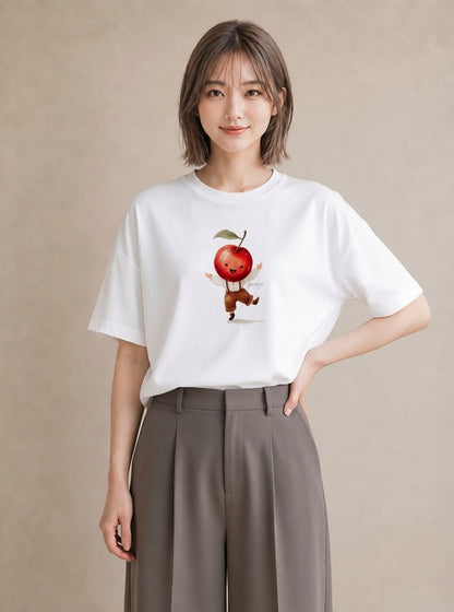 グラフィックTシャツ レディース さくらんぼ チェリー 食べ物 フード イラスト シック 送別ギフト 通勤 白T YMAZO