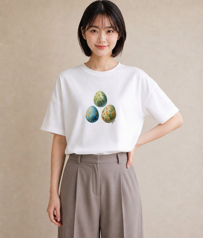 半袖Tシャツ レディース たまご 食べ物 フード イラスト ポップ デイリーウェア 休日 白T YMAZO