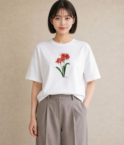半袖Tシャツ レディース 彼岸花 花 花柄 イラスト 韓国風 レイヤード 友達ギフト 白T