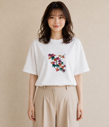 デザインTシャツ レディース あさがお 朝顔 花 花柄 イラスト ヴィンテージ風 通学 誕生日プレゼント 白T YMAZO