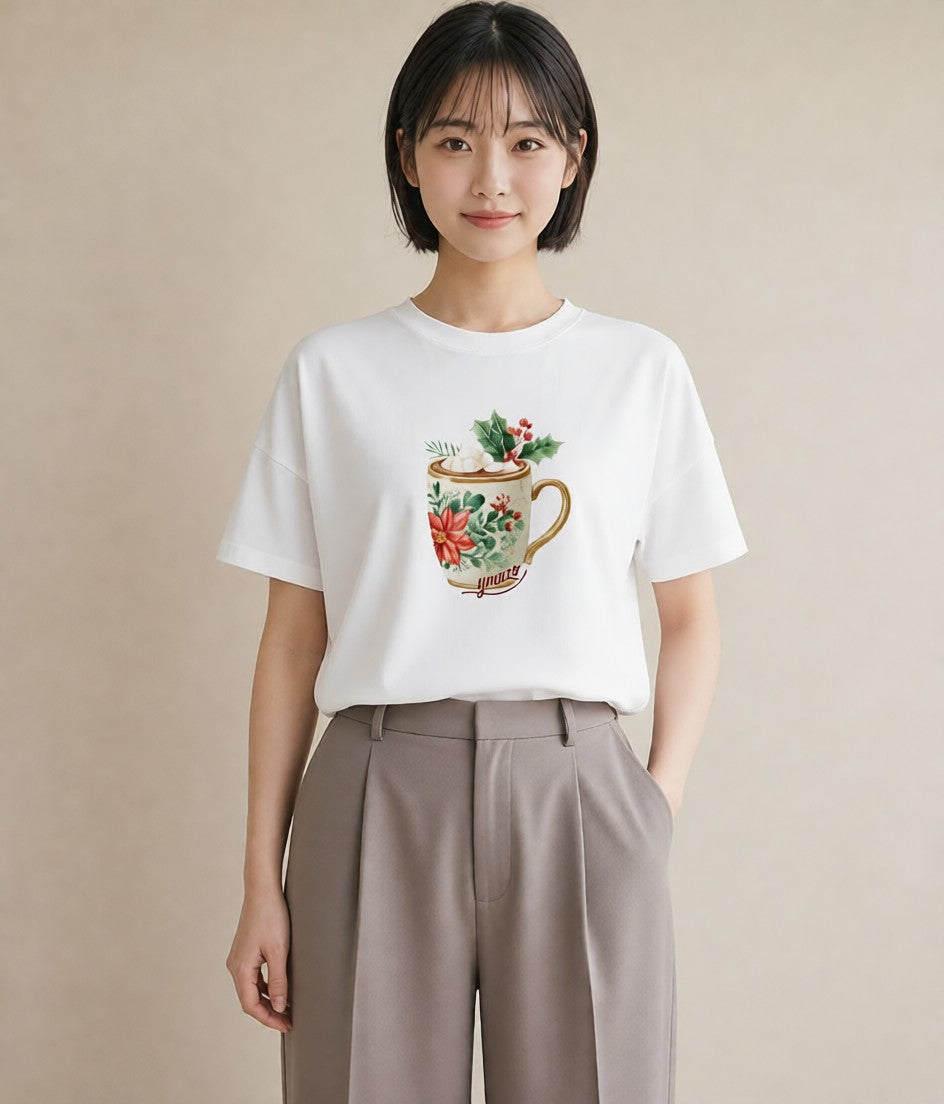 プリントTシャツ レディース カフェオレ 食べ物 フード イラスト ゆるかわ 社会人 女性 白T YMAZO