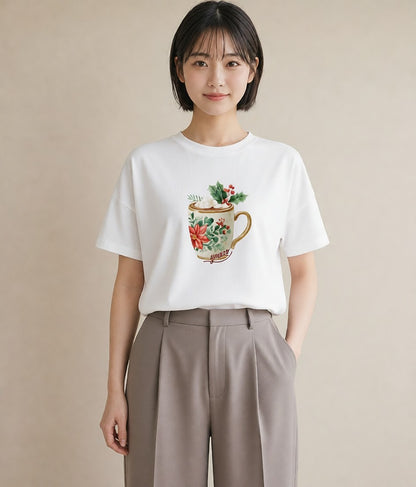 プリントTシャツ レディース カフェオレ 食べ物 フード イラスト ゆるかわ 社会人 女性 白T YMAZO