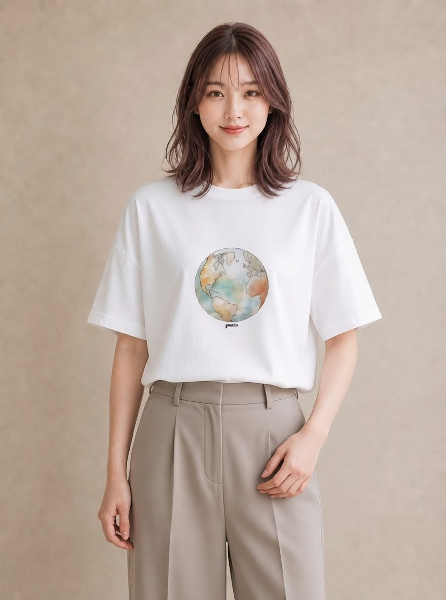 グラフィックTシャツ レディース 土星 星空 宇宙 イラスト ユニーク ホワイトデー 春服 白T YMAZO