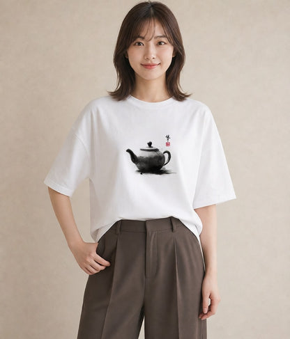 Tシャツ レディース 紅茶 食べ物 フード イラスト こなれ感 帰省 ラフ 白T YMAZO