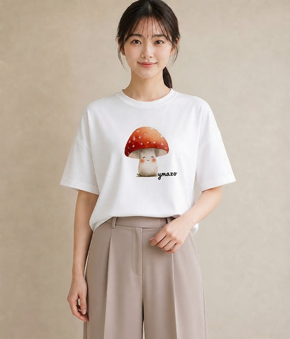 半袖Tシャツ レディース 傘 水たまり 雨 ナチュラル アンティーク イラスト 手描き風 女性 旅行用 白T YMAZO