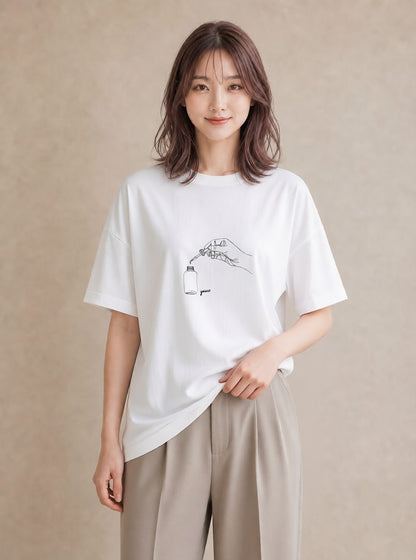 プリントTシャツ レディース 香水 香水瓶 パフューム イラスト きれいめカジュアル 母娘コーデ 自分用 白T YMAZO