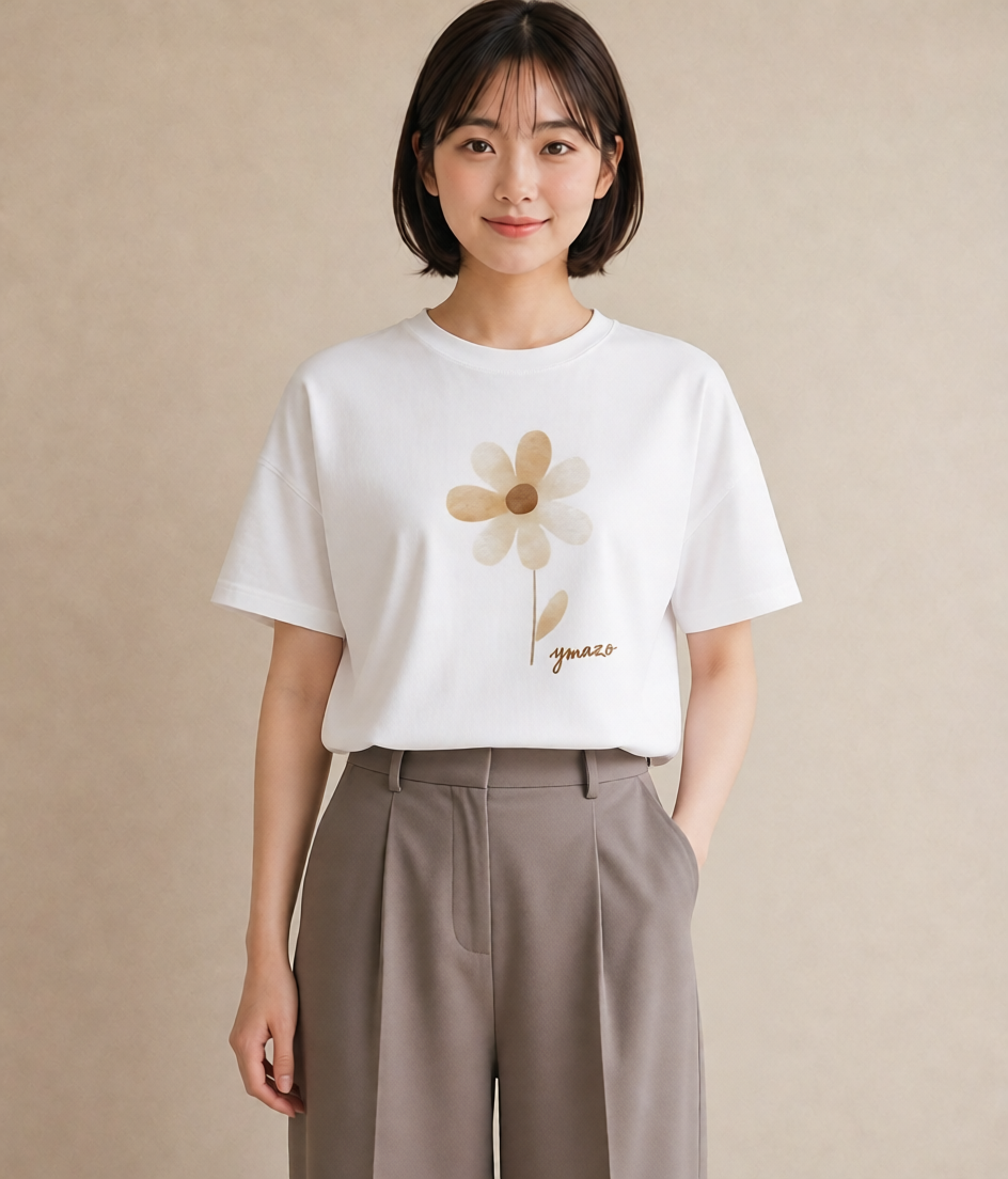 半袖Tシャツ レディース クローバー 四つ葉 花 花柄 イラスト ミニマル 誕生日プレゼント 綿100 白T