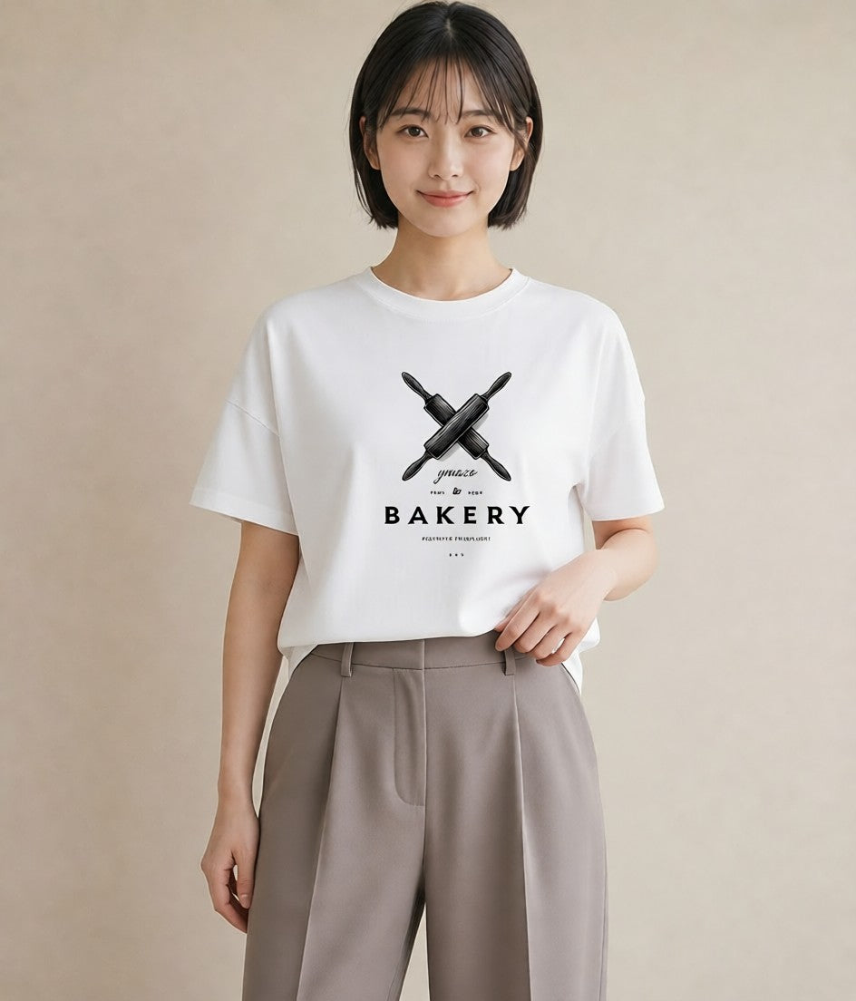 Tシャツ レディース パン ベーカリー イラスト ボタニカル レイヤード 友達ギフト 白T YMAZO