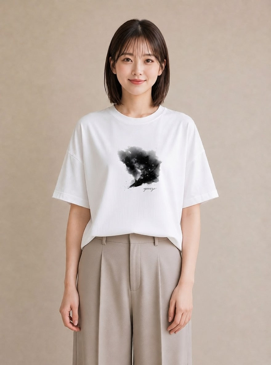 Tシャツ レディース 山羊座 星空 宇宙 イラスト ガーリー 旅行用 海 白T YMAZO