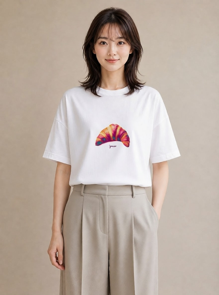 デザインTシャツ レディース パン ベーカリー レトロ イラスト ヴィンテージ風 自分用 ルームウェア 白T YMAZO