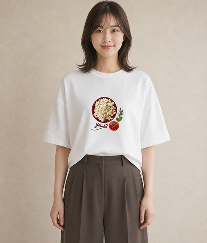 半袖Tシャツ レディース ポップコーン 食べ物 フード イラスト ヴィンテージ風 母の日 ビーチ 白T YMAZO