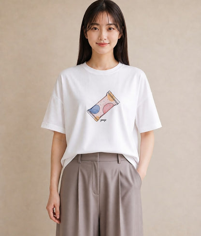 Tシャツ レディース チョコ 食べ物 フード イラスト 抜け感 ペアコーデ 秋コーデ 白T YMAZO