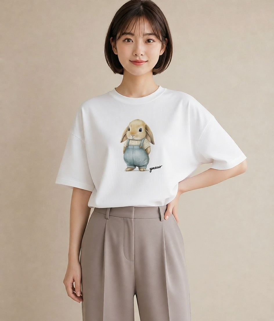 グラフィックTシャツ レディース うさぎ ウサギ ラビット ペット 動物 イラスト レトロ カフェ服 クリスマス 白T YMAZO