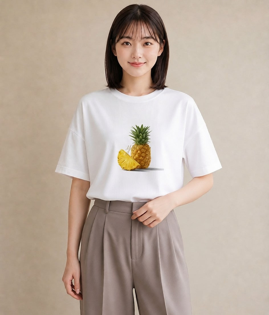 Tシャツ レディース パイナップル 食べ物 フード イラスト ガーリー 母娘コーデ 自分用 白T YMAZO