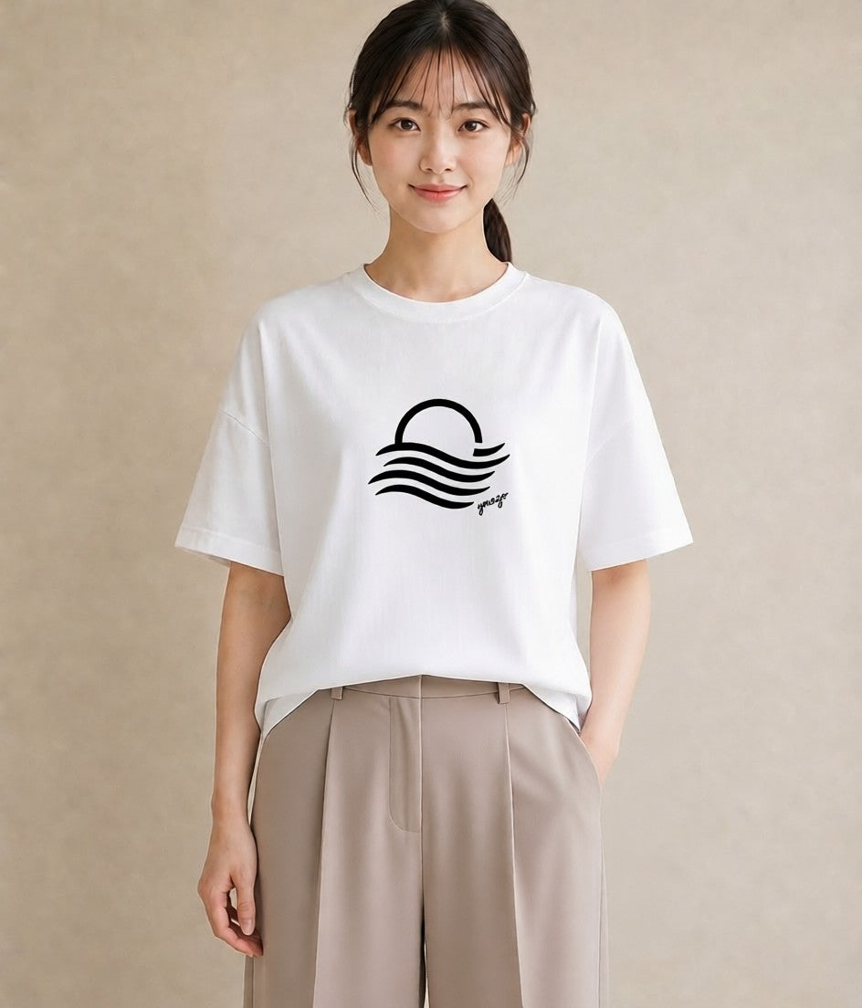 半袖Tシャツ レディース 海 リゾート 夏 イラスト カジュアル 旅行 母娘コーデ 白T YMAZO