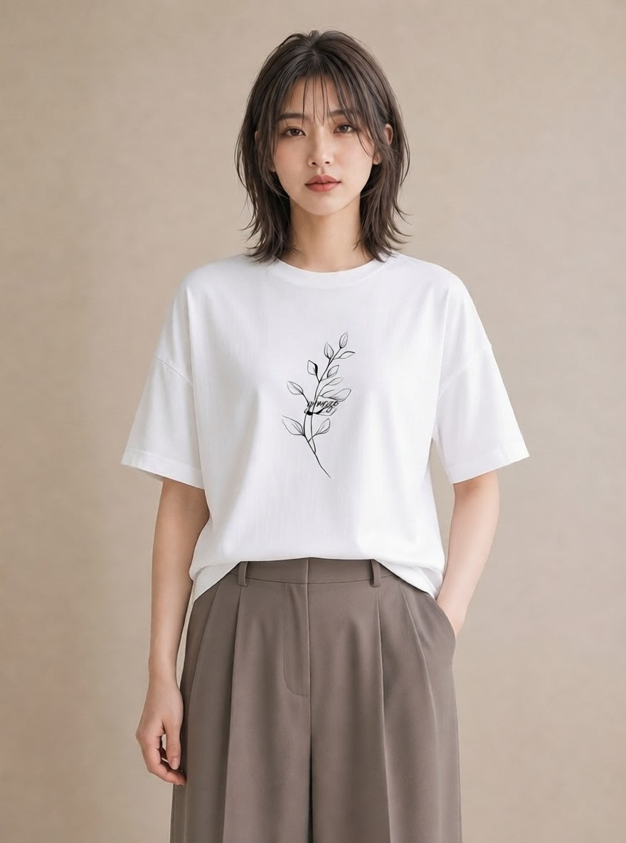 半袖Tシャツ レディース 小花 花 フラワー イラスト ポップ 週末コーデ 敬老の日 白T YMAZO