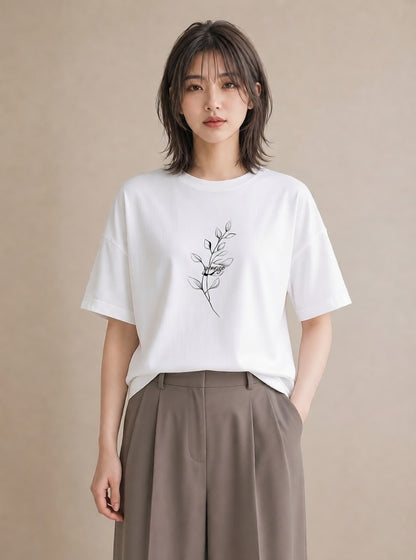 半袖Tシャツ レディース 小花 花 フラワー イラスト ポップ 週末コーデ 敬老の日 白T YMAZO