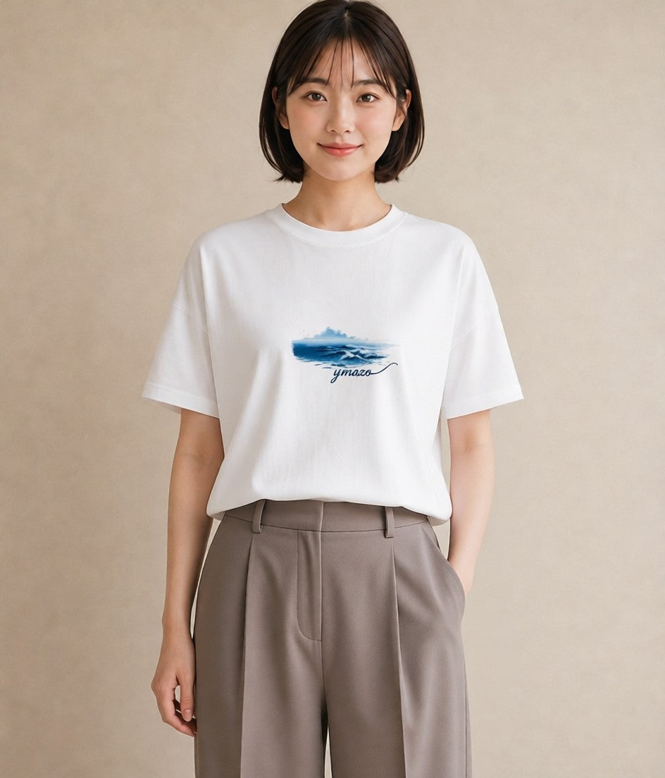 半袖Tシャツ レディース 波 星空 宇宙 イラスト シンプル おしゃれギフト 社会人 白T YMAZO
