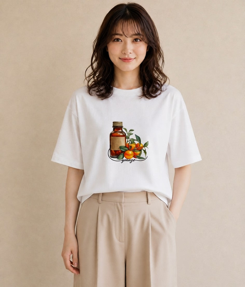グラフィックTシャツ レディース みかん 食べ物 フード イラスト レトロ 旅行用 海 白T YMAZO