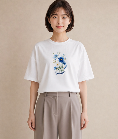半袖Tシャツ レディース デイジー 花 花柄 イラスト 線画 ビーチ デイリーウェア 白T