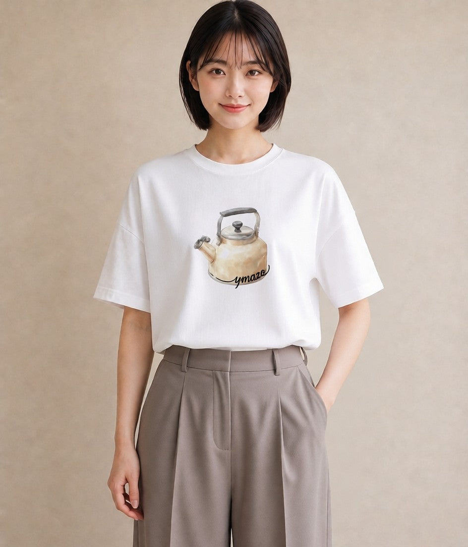 Tシャツ レディース 紅茶 食べ物 フード イラスト レトロ ラフ レイヤード 白T YMAZO