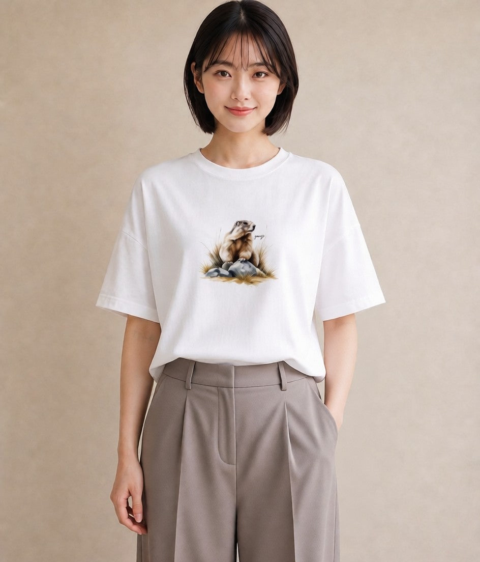 デザインTシャツ レディース デグー ペット 動物 イラスト こなれ感 通勤 在宅 白T YMAZO