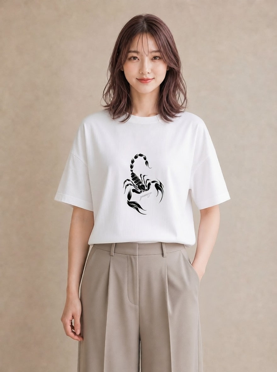 半袖Tシャツ レディース 蠍座 星空 宇宙 イラスト ラフカジュアル ミセス 春コーデ 白T YMAZO