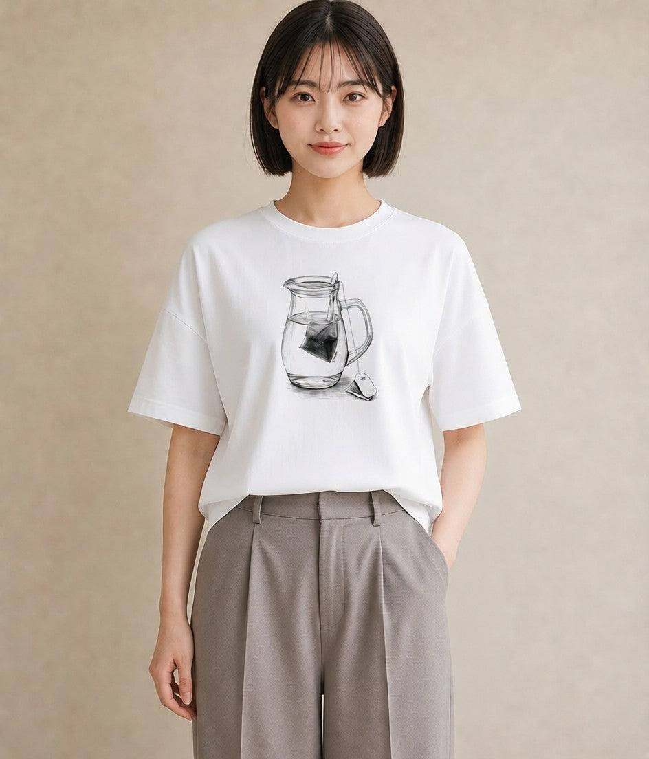グラフィックTシャツ レディース 紅茶 食べ物 フード イラスト 普段使い 在宅 公園 白T YMAZO