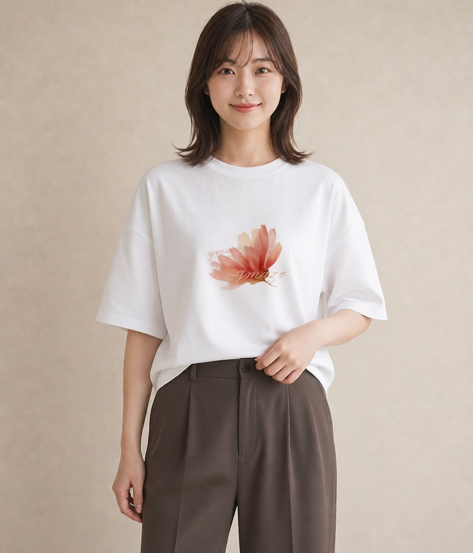 グラフィックTシャツ レディース たんぽぽ 花 花柄 イラスト 韓国風 春服 ミセス 白T YMAZO