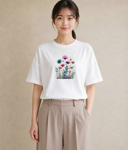 プリントTシャツ レディース たんぽぽ 花 花柄 イラスト 休日コーデ 友達ギフト 部屋着 白T YMAZO