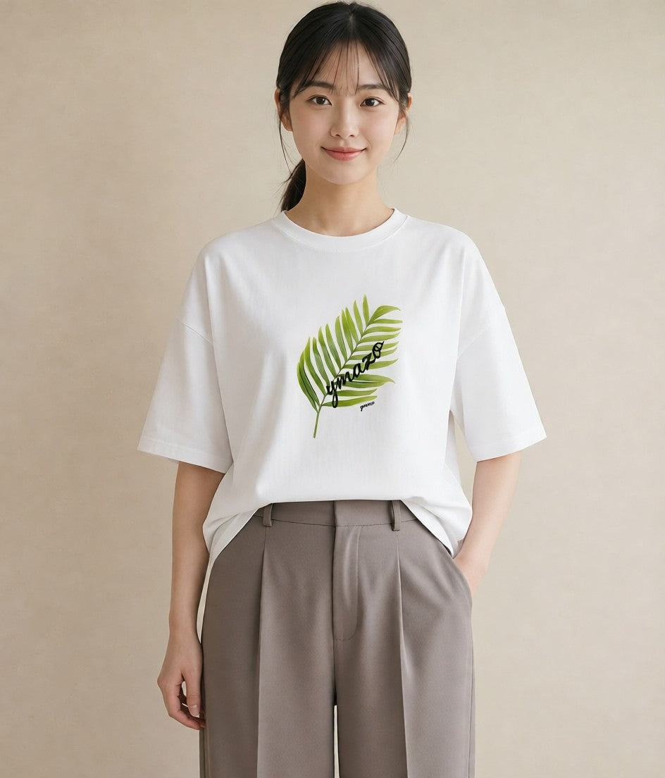 Tシャツ レディース モンステラ 植物 ボタニカル イラスト 旅行コーデ 買い物 夏コーデ 白T YMAZO