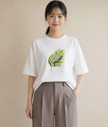 Tシャツ レディース モンステラ 植物 ボタニカル イラスト 旅行コーデ 買い物 夏コーデ 白T YMAZO