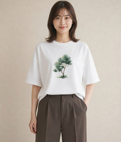 半袖Tシャツ レディース 雨上がりの小道 雨上がり 小道 ナチュラル アンティーク イラスト ゆるコーデ 通学 誕生日プレゼント 白T YMAZO