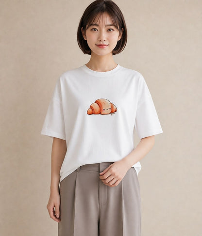 半袖Tシャツ レディース パン 食べ物 フード イラスト 個性的 海 カフェ巡り 白T YMAZO