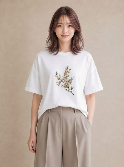 グラフィックTシャツ レディース 金木犀 花 花柄 イラスト 韓国風 お揃い 親子 白T
