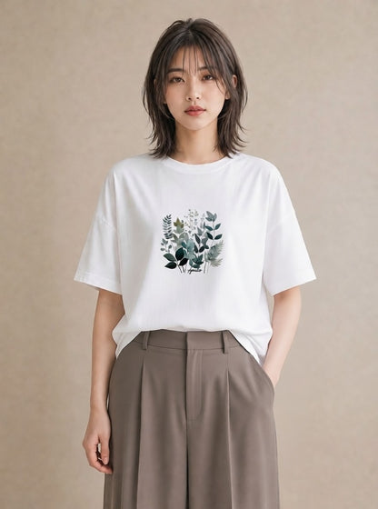 Tシャツ レディース 夕暮れ バルコニー 夕焼け ナチュラル アンティーク イラスト 線画 旅行用 海 白T YMAZO
