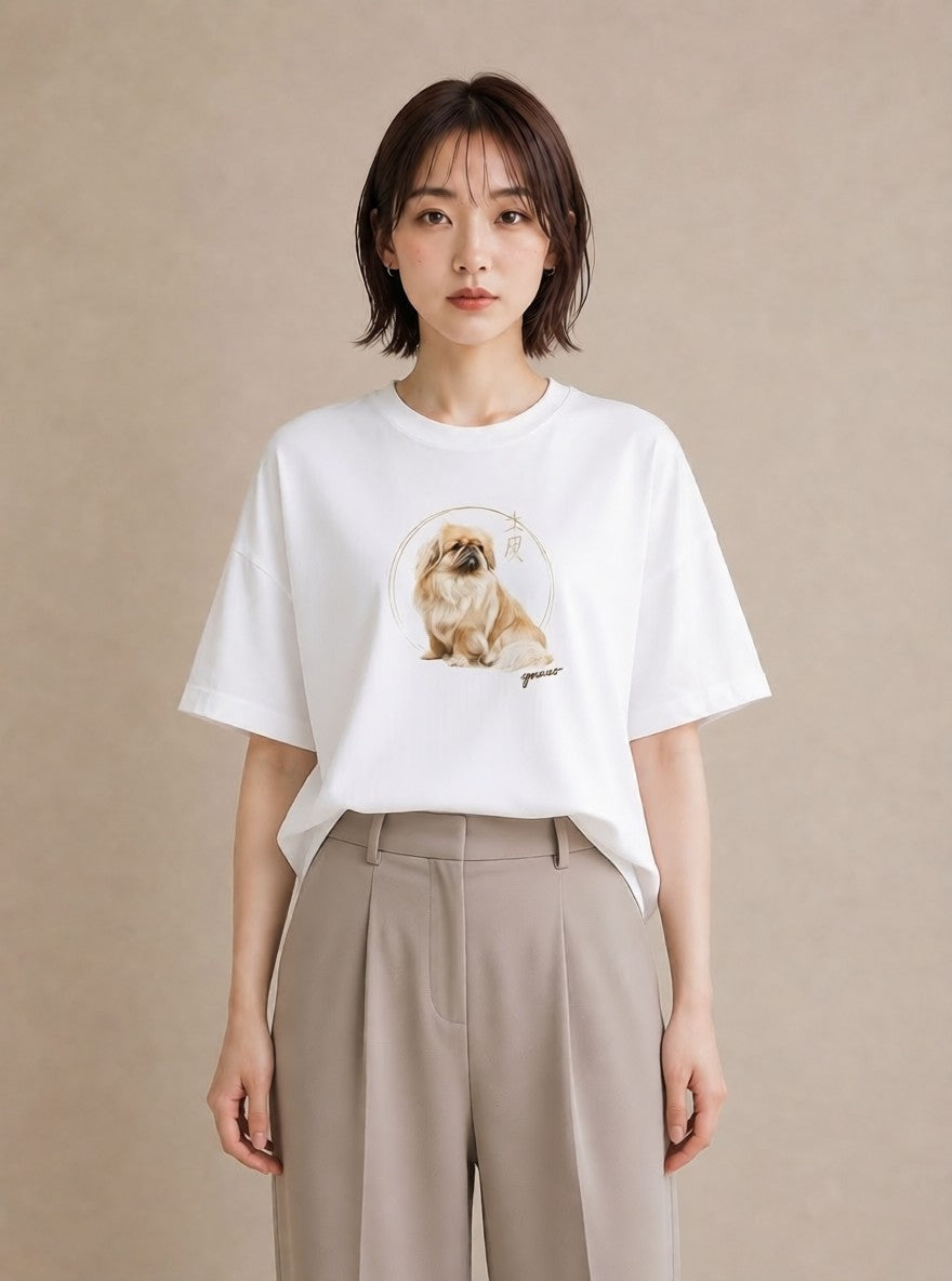 グラフィックTシャツ レディース 狆 犬 いぬ イラスト 20代 カジュアルコーデ 白T YMAZO