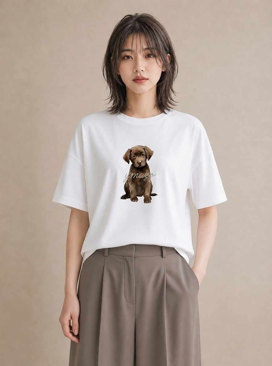 Tシャツ レディース 子犬 犬 いぬ イラスト ポップ ビーチ デイリーウェア 白T YMAZO