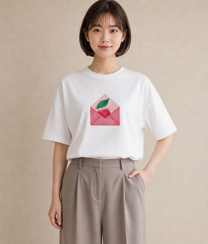 Tシャツ レディース 封蝋 手紙 アンティーク ナチュラル イラスト お洒落 カフェ巡り 女子会 白T YMAZO
