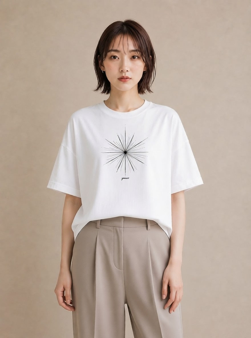 プリントTシャツ レディース 幾何学 ミニマル ジオメトリック イラスト ボタニカル 海 カフェ巡り 白T YMAZO